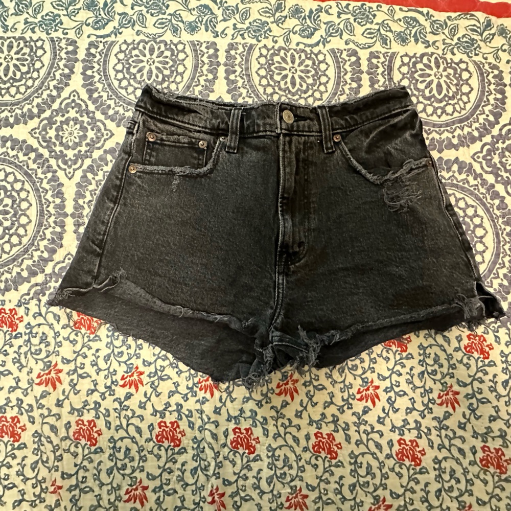 Abercrombie & Fitch Black Jean Shorts Distressed High-Waisted